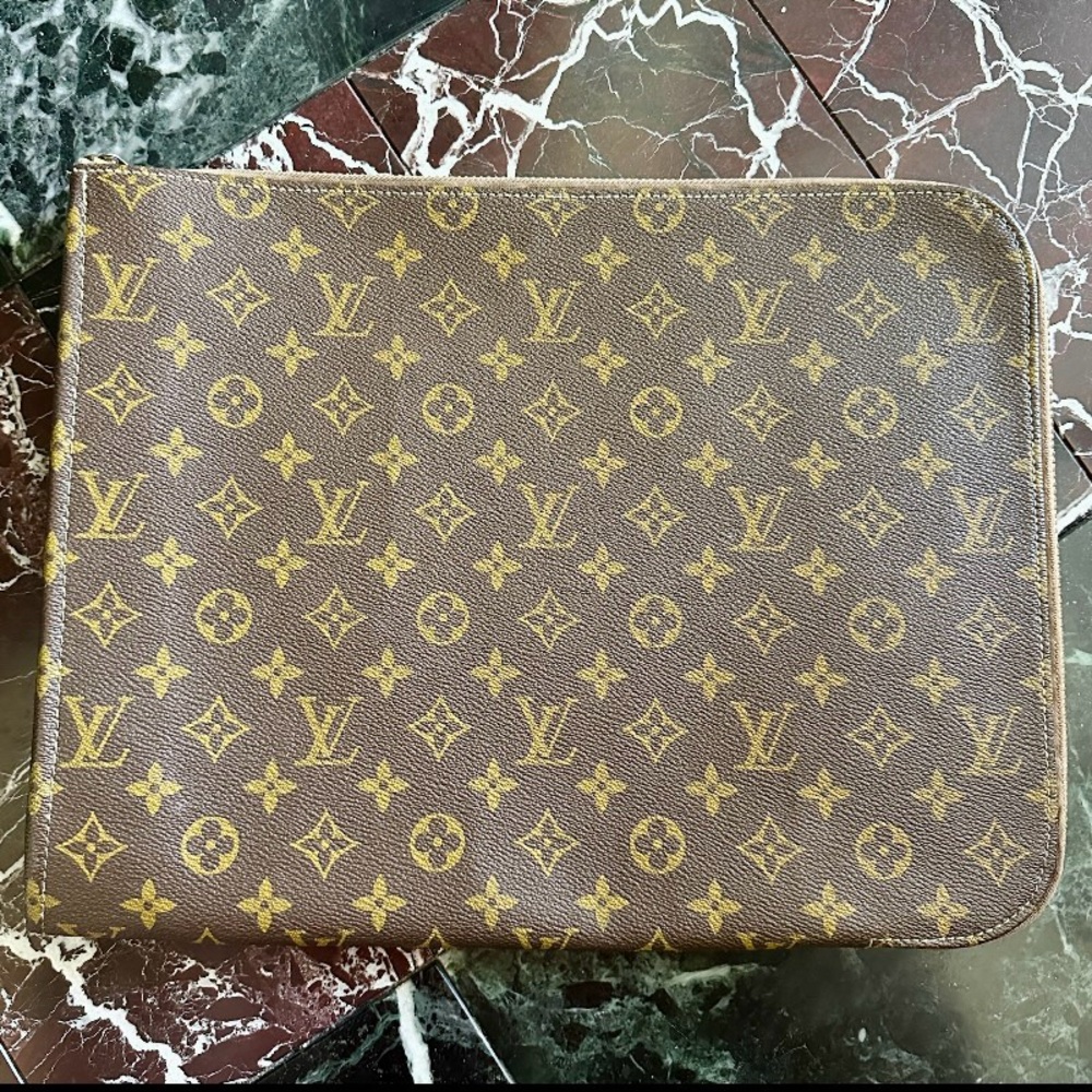 VINTAGE 1970s LOUIS VUITTON CANVAS MONOGRAM PORTFOLIO TALON ZIP LAPTOP CASE EC
